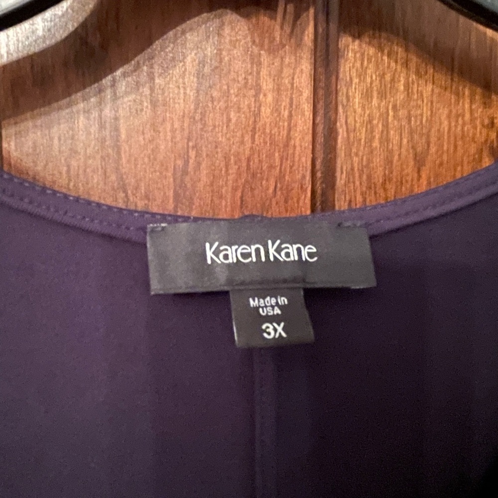 Karen Kane Dress Knit Jersey Short Sleeve Fringe Hem  3X Navy Blue - Picture 3 of 6